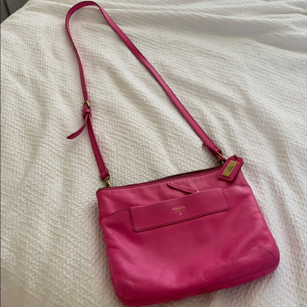 Hot pink fossil crossbody